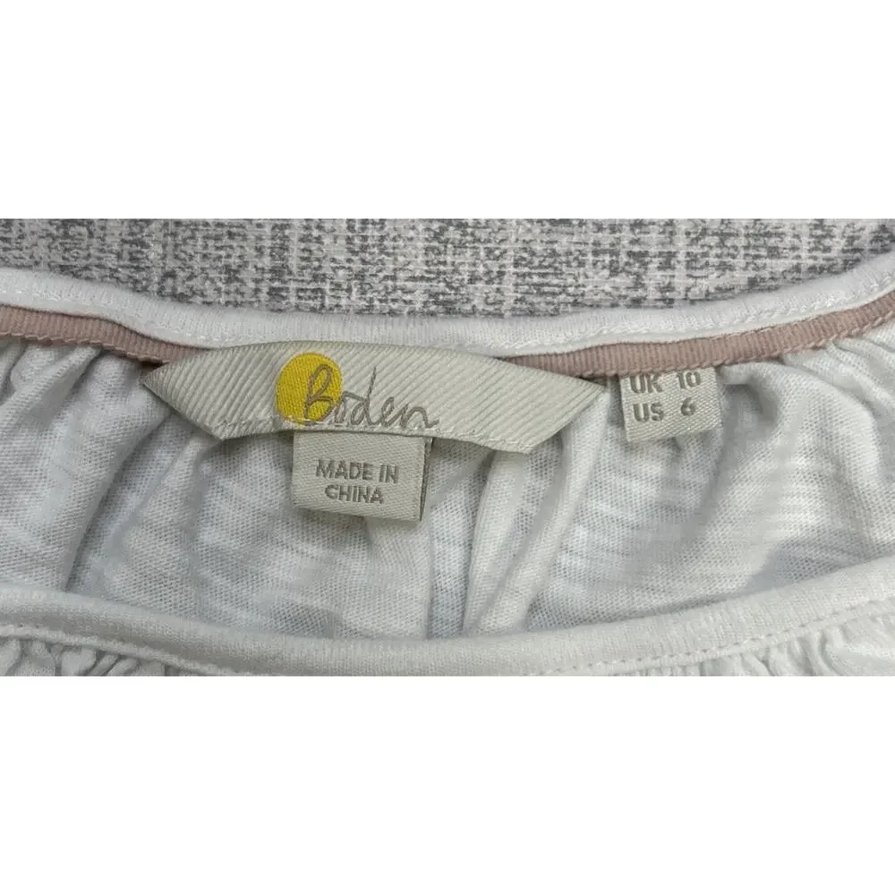 Boden White Cotton Floral Embroidered Puff Sleeve Peasant Top 6 M Boho